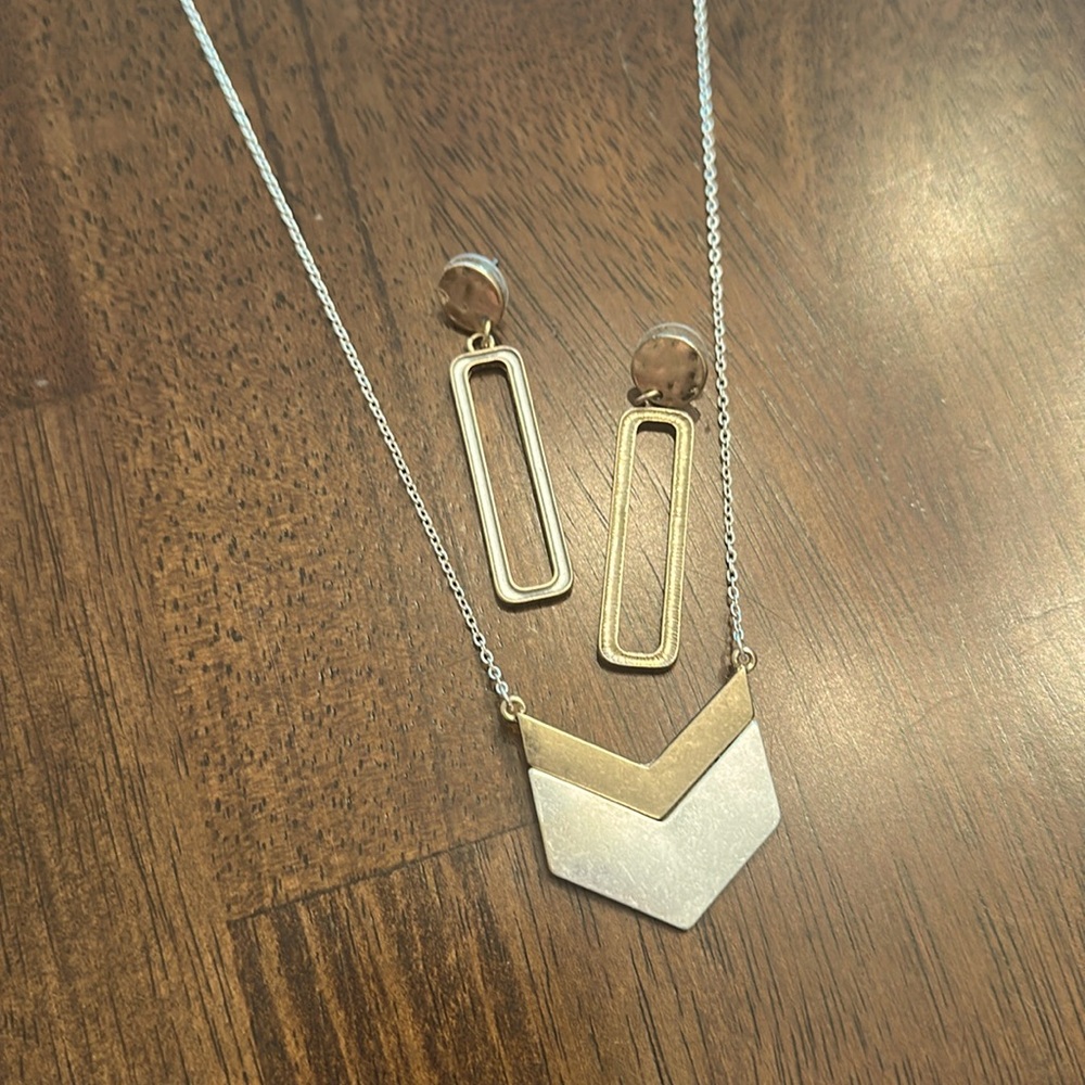 Boutique Purchased Silver and Gold Necklace and earring Set